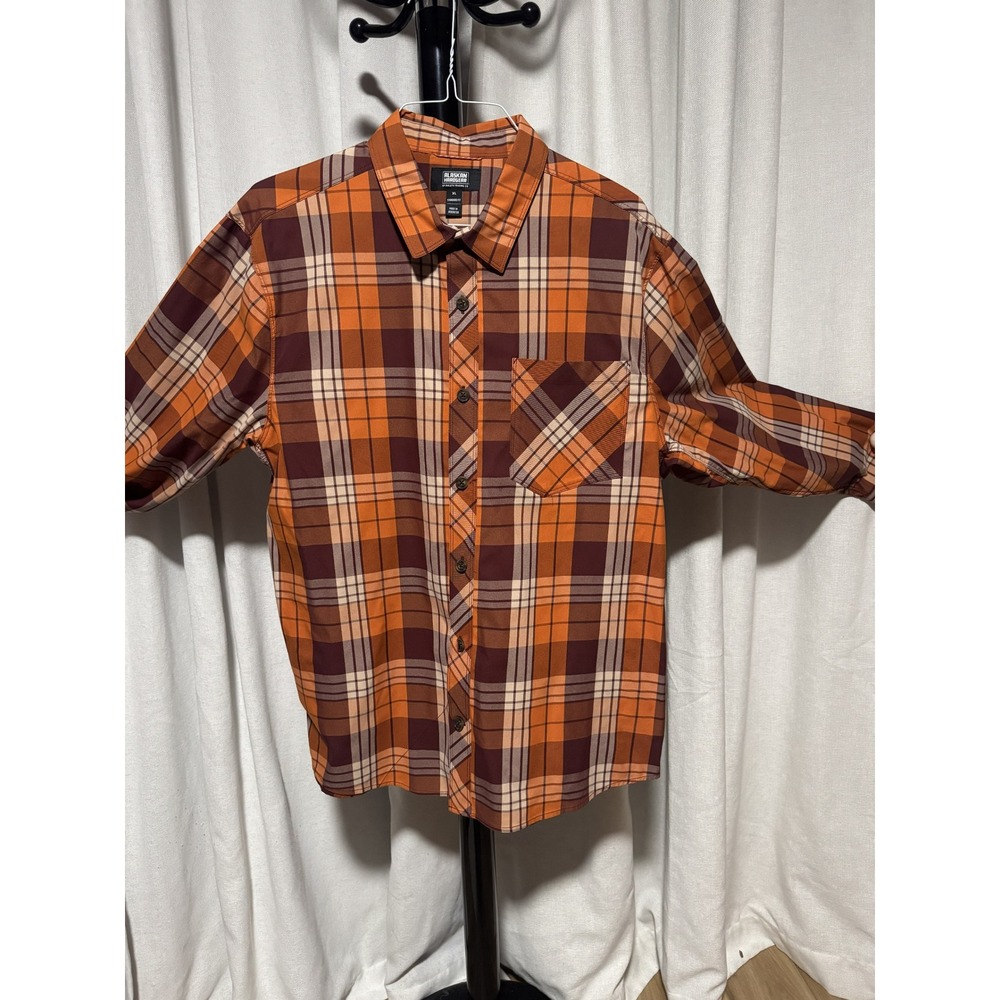 Alaskan Hardgear Duluth Trading Co Mens XL Plaid Button Down Shirt Orange Brown
